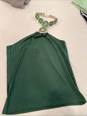 Maliparmi Dark Green Halter Top with Beaded Neck Detail
